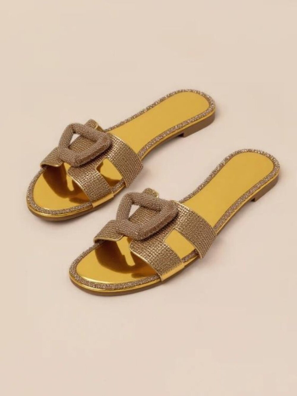 Women’s Rhinestone Slide Sandals – Sparkling Buckle Accent Flat Sandals - Picture 2 of 3